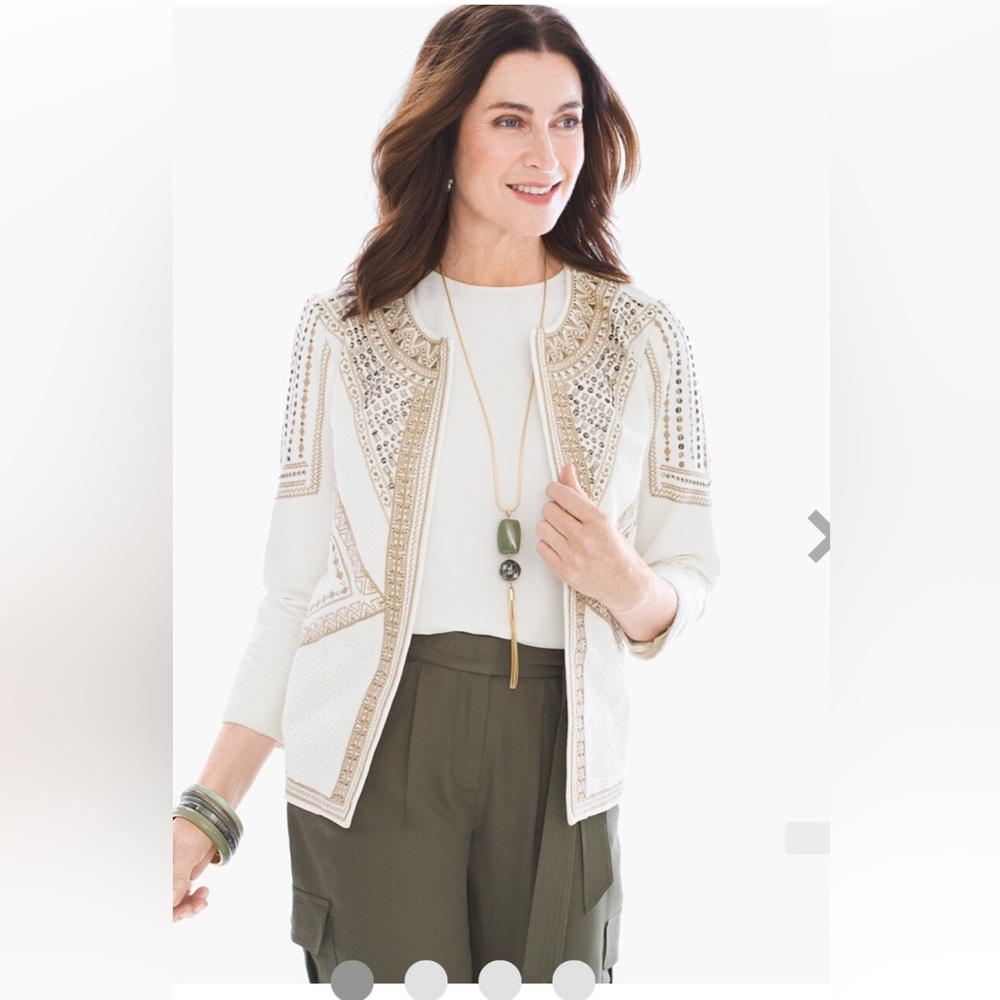 Chico’s White Embellished Linen Jacket Size 3/XL